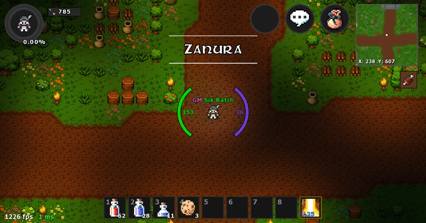 A player on the dirt road of Zanura